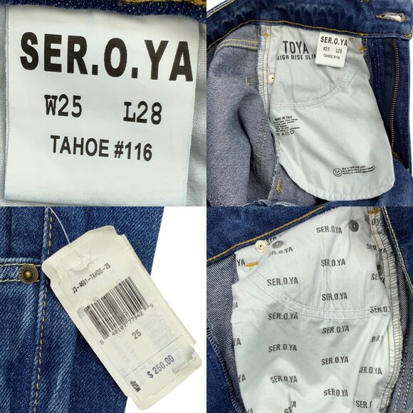 Ser.O.Ya Toya Jeans 25 Tahoe Blue High Rise Slim Leg Raw Hem Zip Fly - Picture 5 of 12